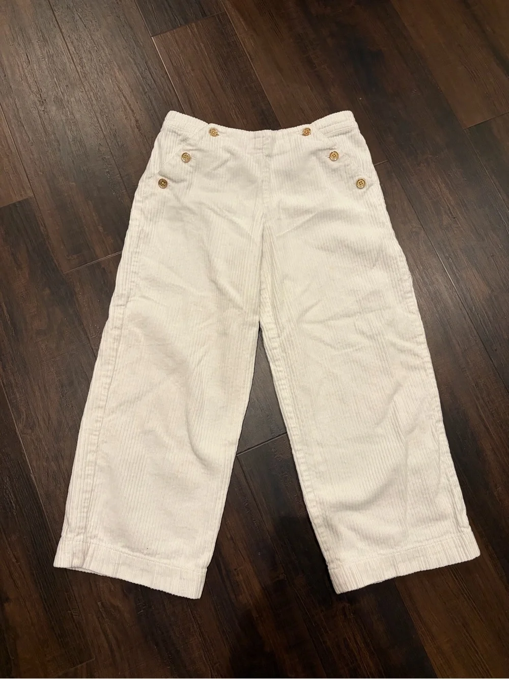 Janie and Jack Girls Size 12 White Corduroy Cropped Pants Gold Buttons